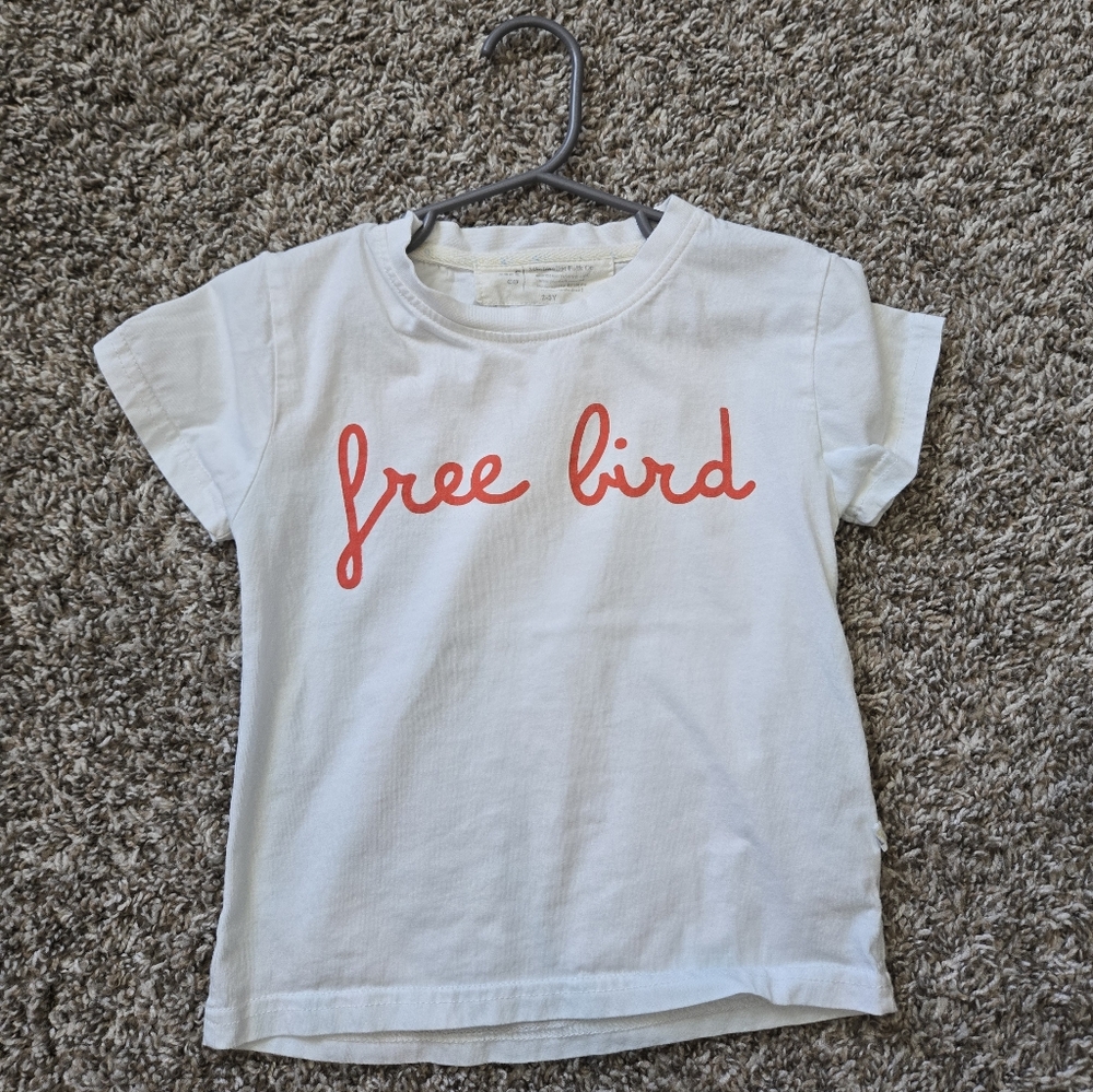 Free Bird White Kids Tee with Coral Script
